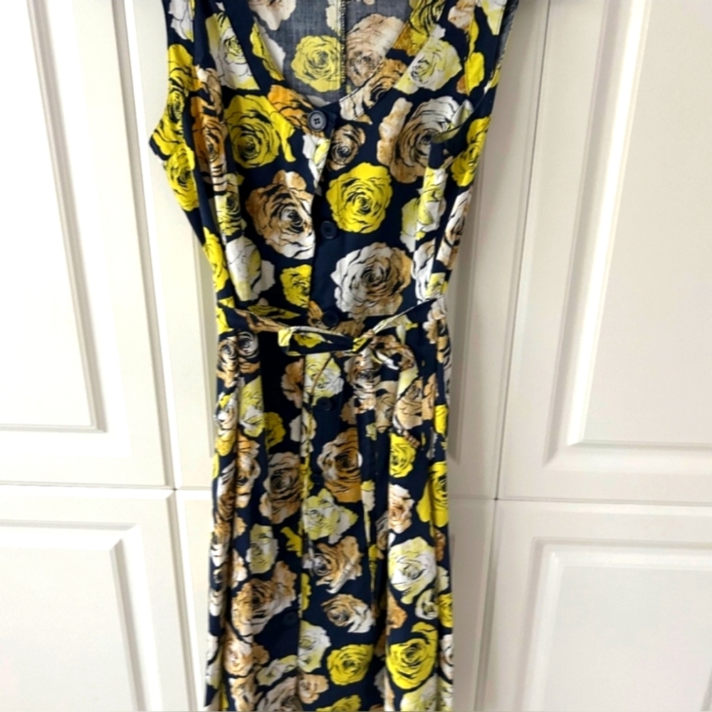 100% Cotton Navy and Yellow Floral Dress